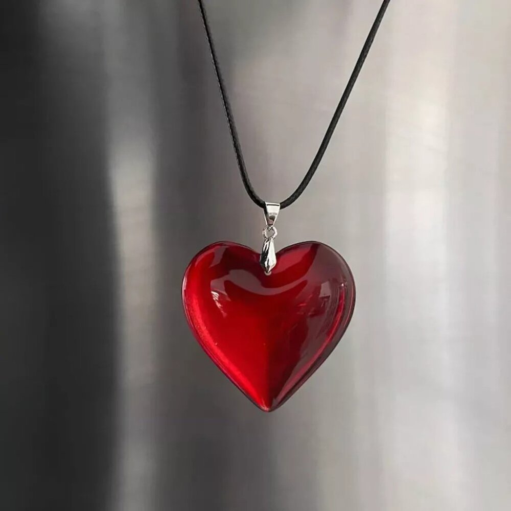Large Red Heart Pendant Necklace 42mm Y2K Statement Jewelry‎ Romantic Gift